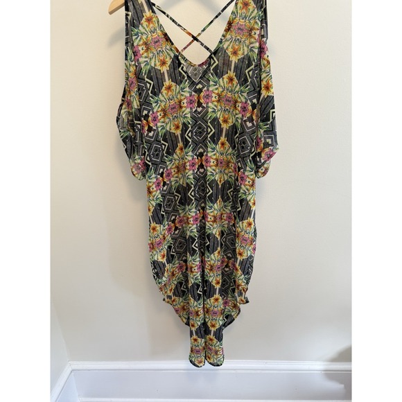 Astr Other - ASTR Caftan Sheer Swim Cover Up Small Black Multicolor Floral